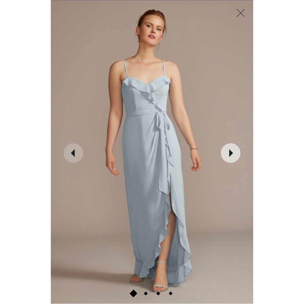 COPY - Chiffon spaghetti strap ruffle Bridesmaid Dress in Dusty Blue color size…